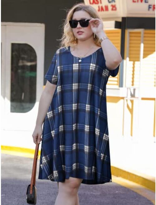 JollieLovin Women's Casual Swing Loose T-Shirt Dress Summer Short Sleeve Tunic Dresses with Pockets (Available in Plus Size)