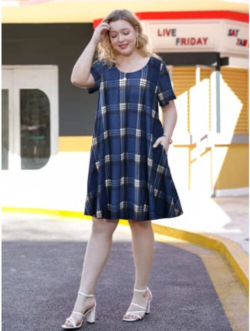 JollieLovin Women's Casual Swing Loose T-Shirt Dress Summer Short Sleeve Tunic Dresses with Pockets (Available in Plus Size)