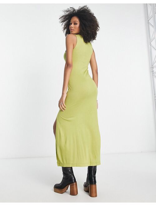 French Connection cut out fitted jersey midi dress in green