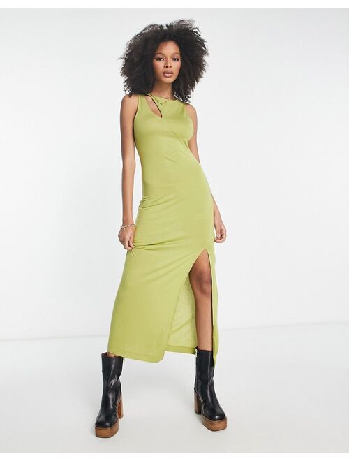 French Connection cut out fitted jersey midi dress in green
