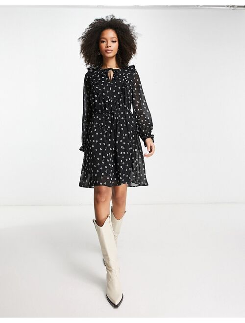 French Connection frill front mini dress in black