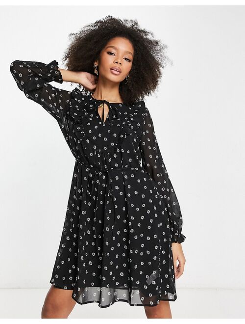 French Connection frill front mini dress in black