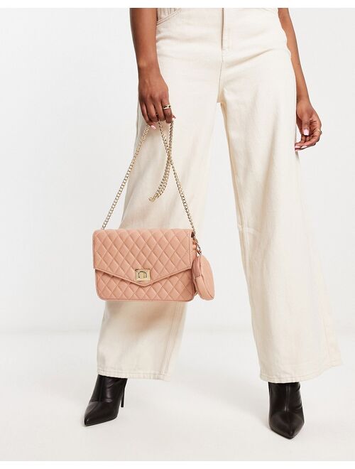 French Connection quilted crossbody bag in pink