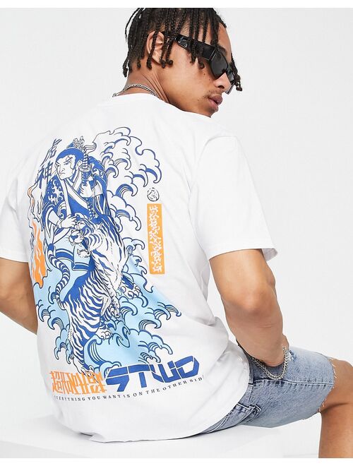 Pull&Bear t-shirt with japanese tiger back print in white