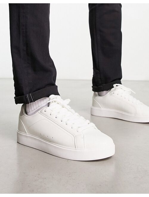 Pull&Bear lace-up sneakers in white