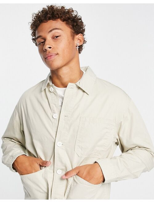 Pull&Bear overshirt in relaxed fit in ecru