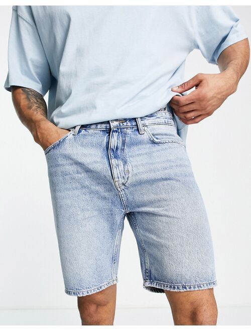 Pull&Bear relaxed fit denim shorts in blue
