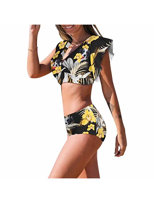 Artsadd Women's Swimsuits,Customized V-Neck High-Waist Bikini Set for Women Graduation Trip Gifts for Birthday Anniversary