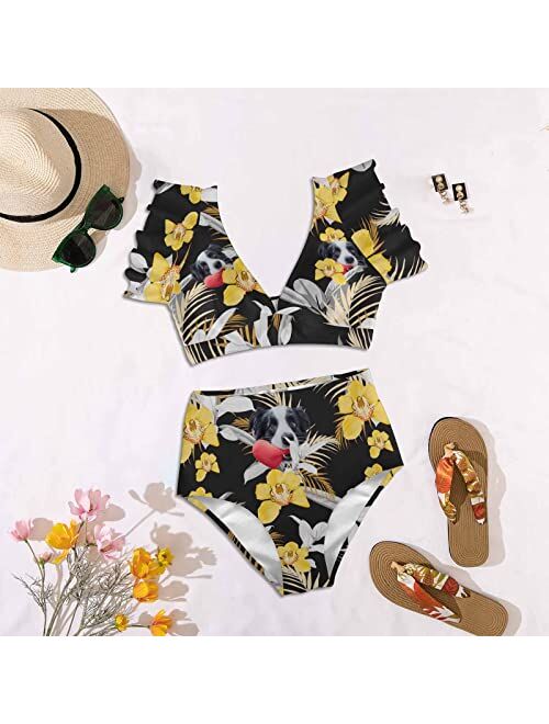 Artsadd Women's Swimsuits,Customized V-Neck High-Waist Bikini Set for Women Graduation Trip Gifts for Birthday Anniversary