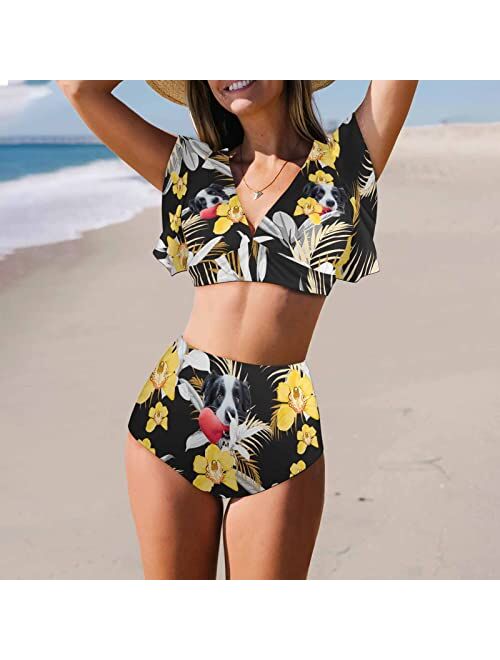 Artsadd Women's Swimsuits,Customized V-Neck High-Waist Bikini Set for Women Graduation Trip Gifts for Birthday Anniversary