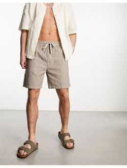 linen shorts in brown micro stripe