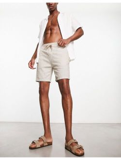 striped linen shorts in ecru and brown