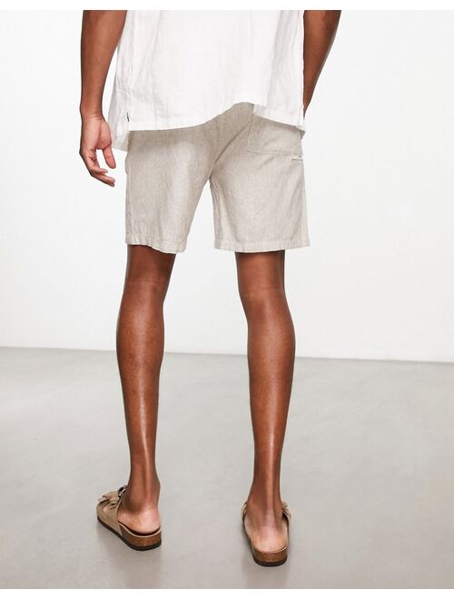 Pull&Bear striped linen shorts in ecru and brown