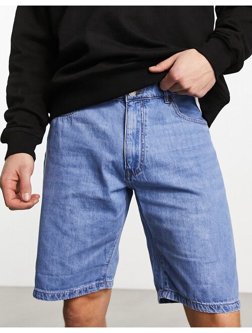 Pull&Bear straight denim shorts in medium blue