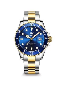 Men's Watches, Big Face Stainless Steel Mens Dress Watch with Date, Business Casual Luminous Waterproof Wrist Watch for Men (Blue/Black/Green Dial)