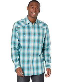 Teal Ombre Plaid Western Shirt with Snaps