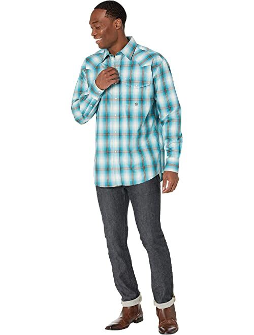 Roper Teal Ombre Plaid Western Shirt with Snaps