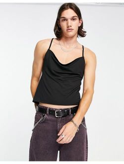 scarf tank top with spaghetti straps in black