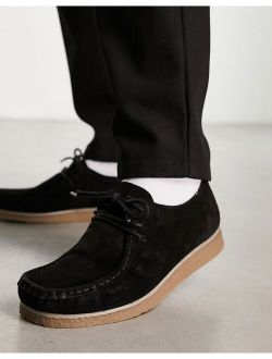 faux suede lace up shoes in black
