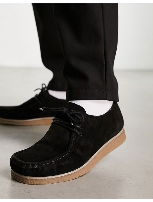 Pull&Bear faux suede lace up shoes in black