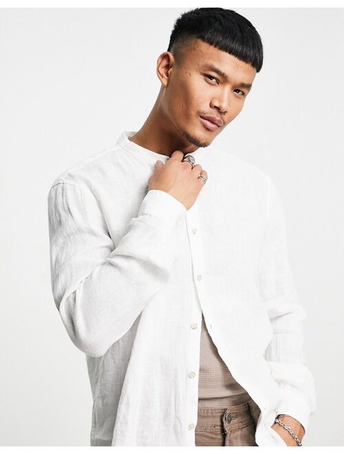 Pull&Bear linen grandad shirt in white
