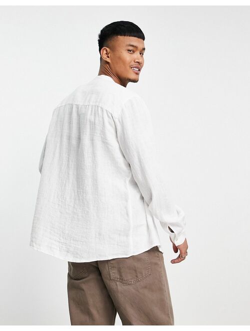 Pull&Bear linen grandad shirt in white