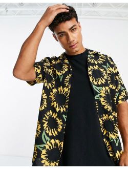 sunflower print shirt in black