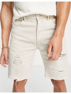 garment dyed denim shorts in stone
