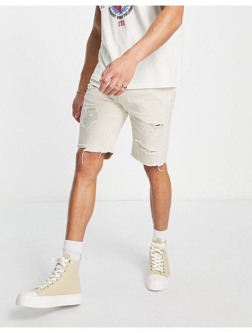 Pull&Bear garment dyed denim shorts in stone