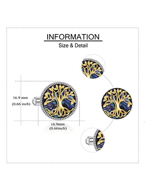 YAFEINI Tuxedo Cufflinks for Men Sterling Silver Tree of Life Men's Round Cuff Links with Abalone Shell Family Tree Business Wedding Groomsmen Gifts Suit Shirt Accessorie
