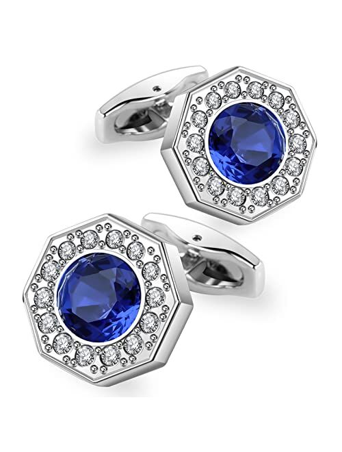 Sogee Crystal Cufflinks for Men Blue/Green/Pink/Purple/Red/White/Colorful Real Gold Plated Elegant Mens Cuff Links for Wedding Party Unique Gift