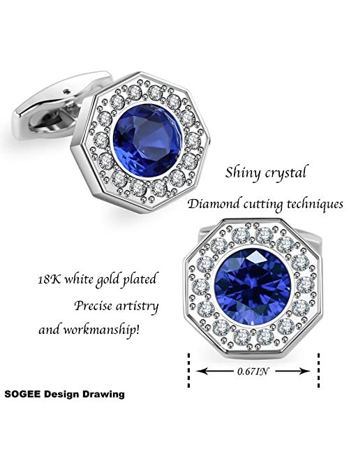 Sogee Crystal Cufflinks for Men Blue/Green/Pink/Purple/Red/White/Colorful Real Gold Plated Elegant Mens Cuff Links for Wedding Party Unique Gift
