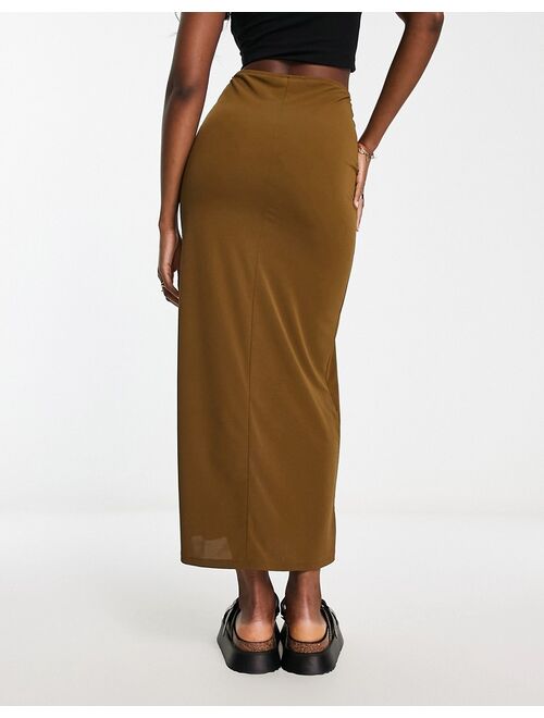 Pull&Bear slinky column maxi skirt in brown