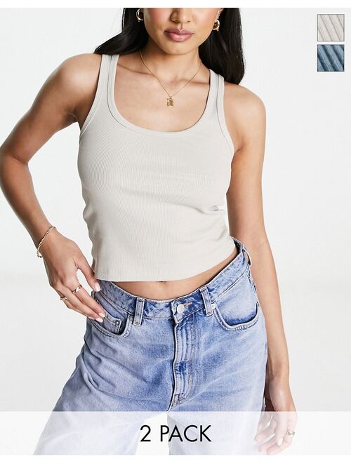 Pull&Bear 2 pack tank top in slate blue & beige