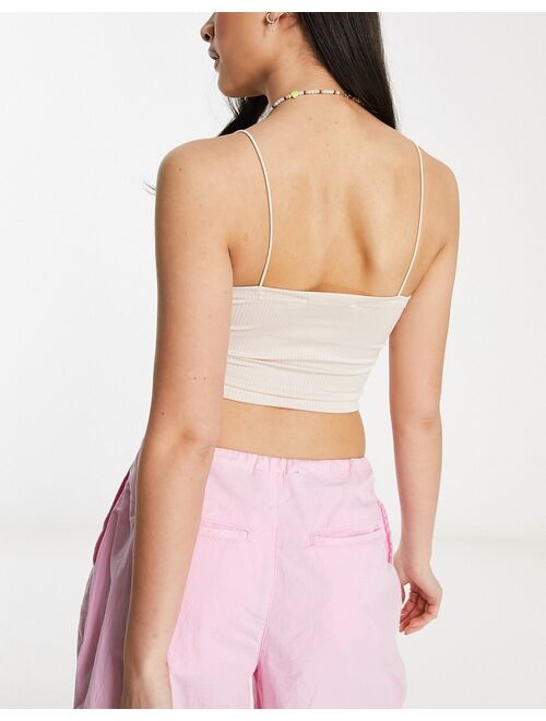 Pull&Bear 2 pack strappy ribbed tube crop top in black & nude