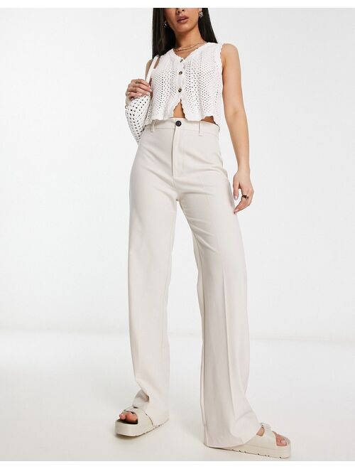 Pull&Bear high waisted tailored pants in ecru
