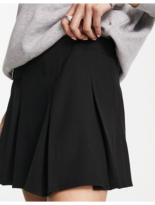 Pull&Bear pleated ultra mini skirt in black