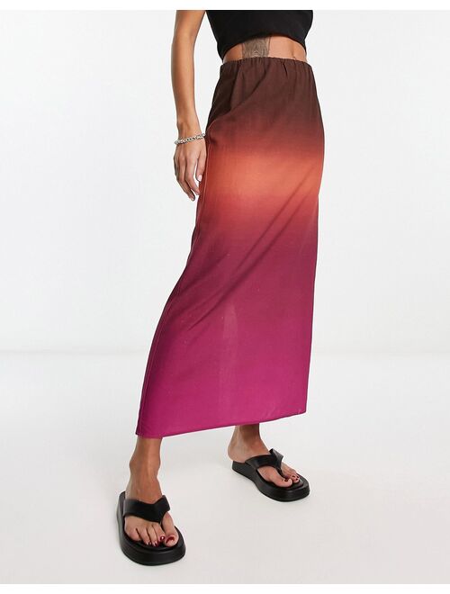 Pull&Bear maxi column skirt in brown ombre