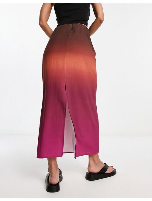 Pull&Bear maxi column skirt in brown ombre