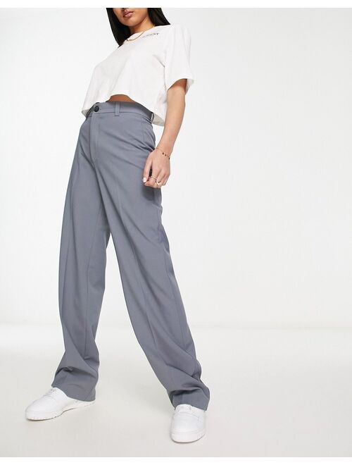 Pull&Bear high waisted tailored pants in blue gray