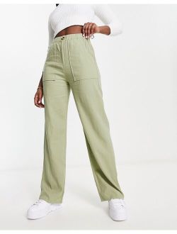 relaxed linen pants in olive green