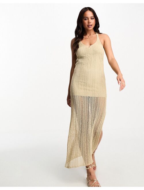Pull&Bear crochet maxi dress in beige