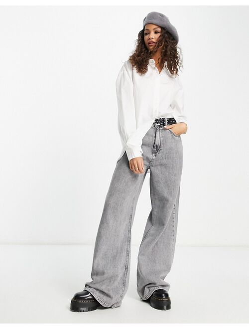 Pull&Bear oversized poplin shirt in white
