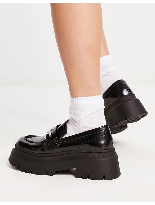 Pull&Bear loafer with metal detail in black