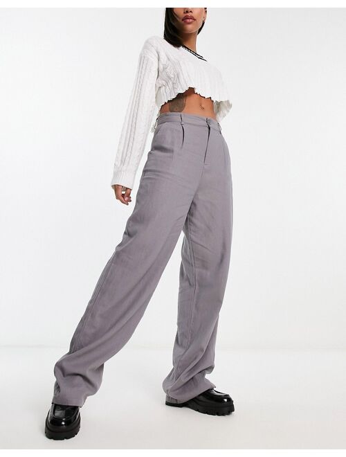 Pull&Bear wide leg linen pants in gray
