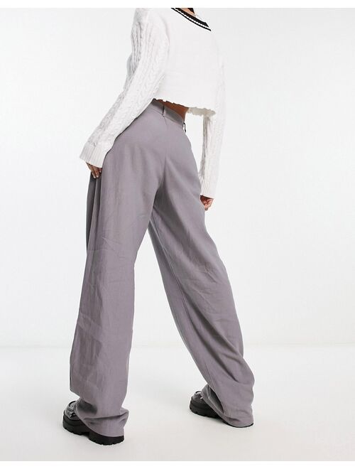 Pull&Bear wide leg linen pants in gray