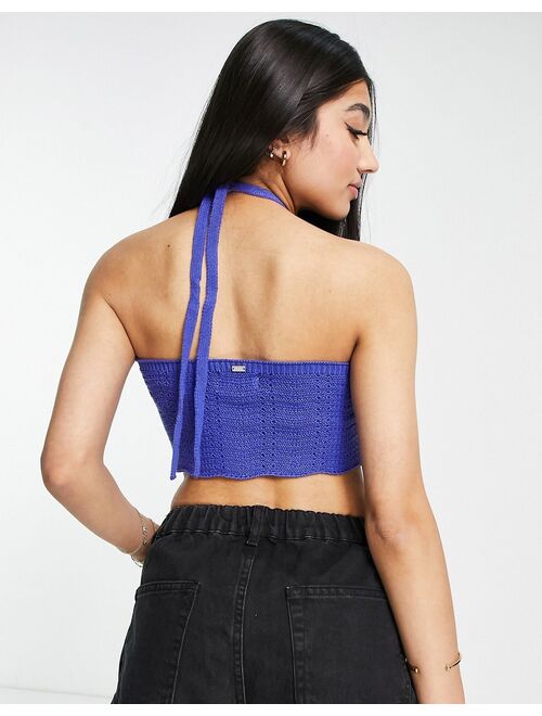 Pull&Bear crochet halter neck top in blue