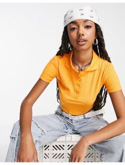 cropped button down polo top in orange