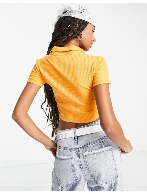 Pull&Bear cropped button down polo top in orange