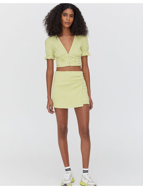 Pull&Bear gingham coordinating skirt in green